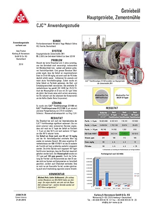 Anwendungsstudie, Getriebeöl-Filtration, Zementmühle, Hauptgetriebe Anwendungsstudie Getriebeöl Filtration, Hauptgetriebe, Zementmühle