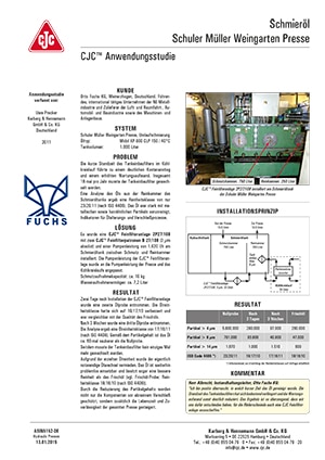 Anwendungsstudie, Schmieröl-Feinfiltration, Hydraulikpresse Anwendungsstudie, Schmieröl-Feinfiltration, Hydraulikpresse
