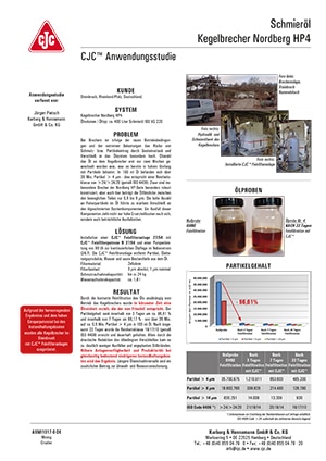 Anwendungsstudie, Schmieröl-Feinfiltration, Kegelbrecher Nordberg HP4 Anwendungsstudie, Schmieröl-Feinfiltration, Kegelbrecher Nordberg HP4