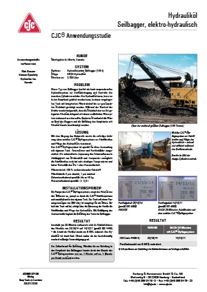 Anwendungsstudie, Hydrauliköl-Feinfiltration, Seilbagger Anwendungsstudie, Hydrauliköl-Feinfiltration, Seilbagger