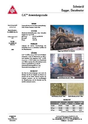 Anwendungsstudie, Motorschmieröl Feinfiltration, Dieselmotor, Planierraupe Anwendungsstudie, Motorschmieröl Feinfiltration, Dieselmotor, Planierraupe