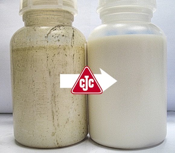 Kühlschmierstoff-Proben vorher und nach CJC® Kühlschmierstoff-Filter Kühlschmierstoff reinigen und pflegen, kühlschmierstoff-filter