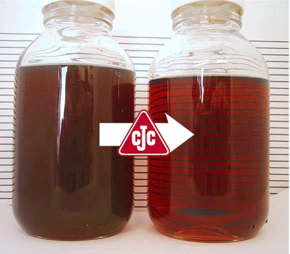 Kühlschmierstoff-Proben vorher und nach CJC® Kühlschmierstoff-Filter Kühlschmierstoff reinigen und pflegen, kühlschmierstoff-filter