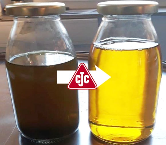Kühlschmierstoff-Proben vorher und nach CJC® Kühlschmierstoff-Filter Kühlschmierstoff reinigen und pflegen, kühlschmierstoff-filter