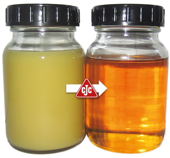 Oil samples without and with CJC, desorption, separation of water from oil, water separation