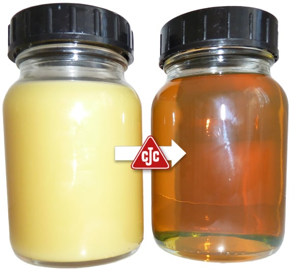 oil samples without and with CJC, desorber-filter-unit D30CU, separation of oil-water emulsions, oil recovery