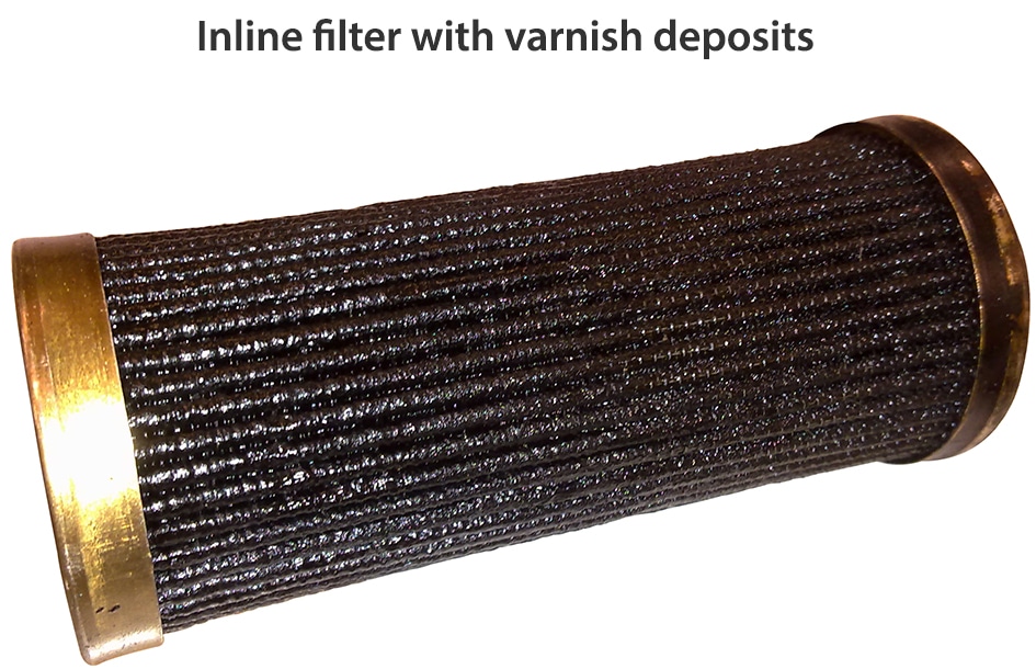 inline filter clogged with varnish, water turbine filtration, gas turbine, lubrication and control oil system